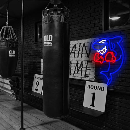 Image of Shark Boxing Neon Sign, Boxer Shark Neon Light for Home gym Decor Fitness Wall Art Decor gifts for men