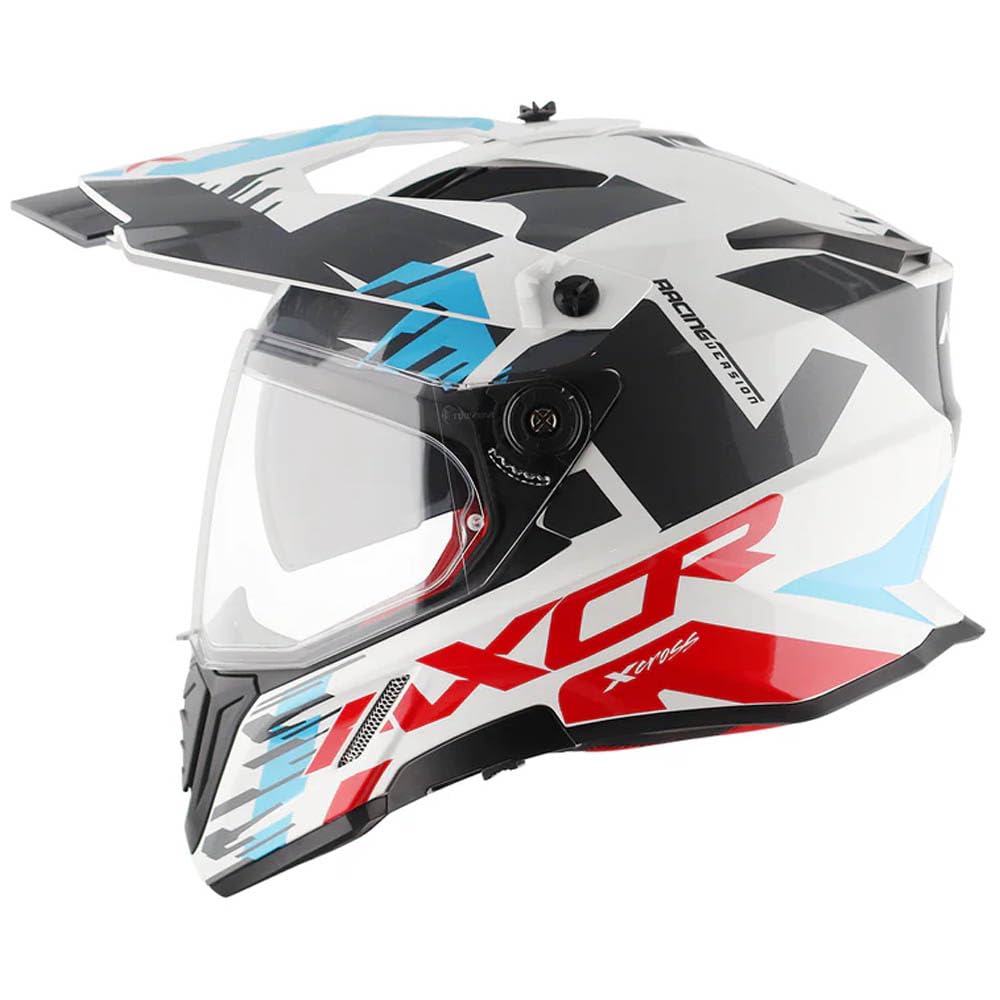 AXOR X-Cross Dual Designed X1 Azul Rojo - Casco de Moto Trail Adventure, Off Road con Visor Solar Homologado ECE 22.06