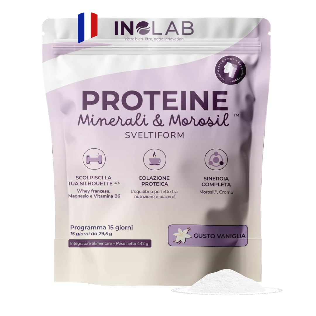Inolab integratore Proteine in polvere con Whey & Morosil, magnesio, cromo, vitamina C I Massa muscolare e metabolismo energetico I Per donne 40+