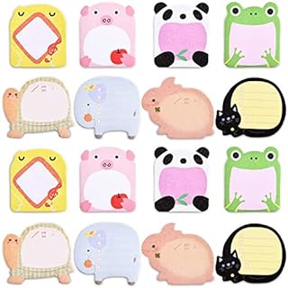 Small Cute Animals Sticky Notes Set Reusable, Zoo 16 Pads per Pack 20 Sheets per Pad Sticky Notes - per Pack 8 Animals Inside-80mm x 54 mm