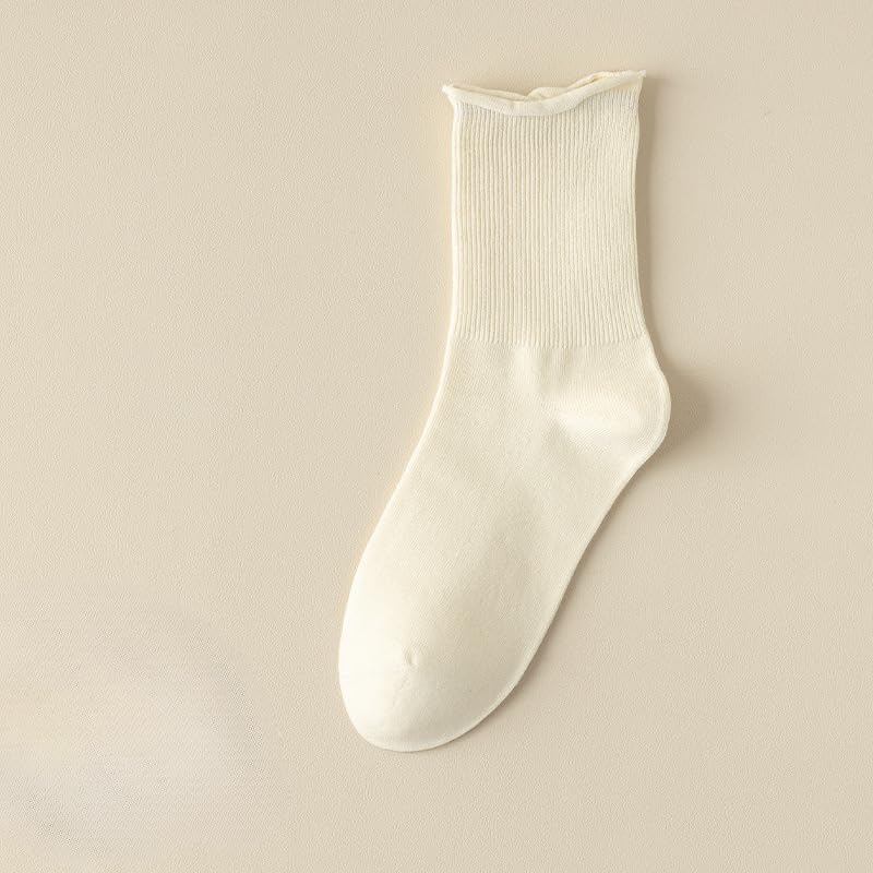 Skarpetki Dla Kobiet Jesienią I Zimą Nowe Skarpetki Poporodowe Z Luźnymi Ustami Długie Bawełniane Skarpetki Damskie Z Podwójną Igłą Z Podwiniętą, Black + White + Cream + Beige + Khaki, One Size