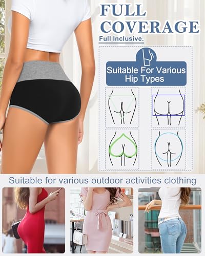 MISSWHO Cotton High Waisted Womens Underwear Soft Stretch Breathable Full Coverage Ladies Panties Multipack4