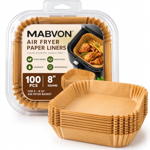 MABVON Air Fryer Paper Liners, 100 Pcs 8 Inch Square