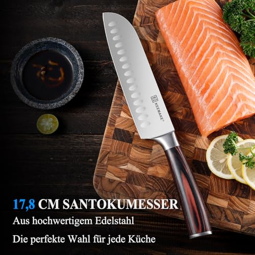 KEEMAKE Küchenmesser Santoku Messer, Messer asiatischer Art 18 cm Hochwertigem Edelstahl Kochmesser