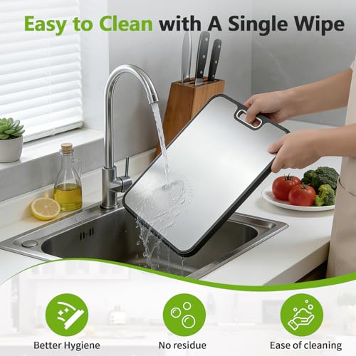 Tabla de cortar de acero inoxidable para cocina, reversible 304 acero inoxidable y paja de trigo, doble cara para picar carne y verduras, regalos de cocina fácil de limpiar miniatura 4