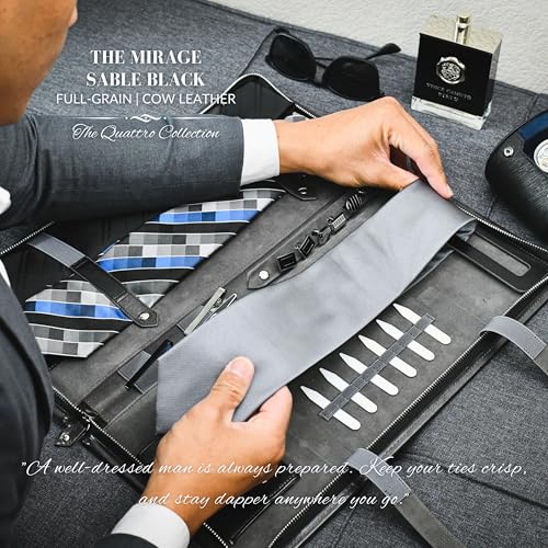 Mirage Tie Case Travel Necktie Holder Organizer for Men with Bonus Jewelry Case Pocket and Dress Accessories Storage - Graphite Black2
