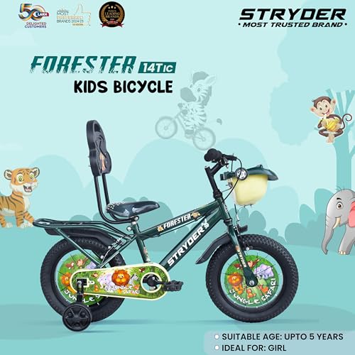 Image of Stryder 14T Forester IC (Carrier) Kids Cycle | 14-Inch | Age 3-5 Years | Height 36-40″ | Steel Frame | Adjustable Seat Height | Military Green | BMX Style
