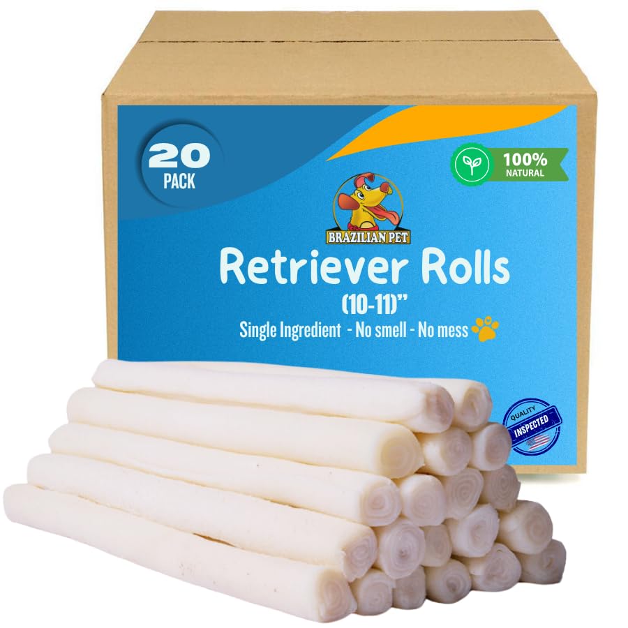 Brazilian Pet All Natural Treats Rawhide Retriever Beefhide Rolls Dog Chews Bones Single Ingredient - Long Lasting Chew