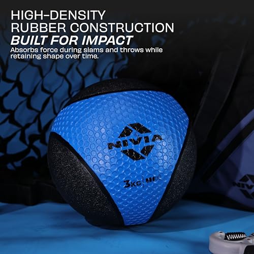Image of Nivia Pro Medicine Ball for Strength Training, Core Workouts, Endurance Training, Non-Slip Surface, Weight Ball for Crossfit (Dark Blue, 3 KG)