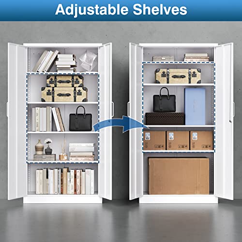 Peukc Metal Garage Storage Cabinet, 71-Inch Tall Storage Cabinet With Adjustable Shelves & Locking Doors, Tool Cabinets For Garage,Office,Home,School,Gym Storage (White) #TOP3