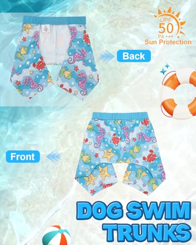 Image of CuteBone Dog Swim Trunks Swimsuit Durable & Comfortable - Quick-Dry, Adjustable Waistband Shorts, UV Protection Bikini- Perfect for Beach, Pool & Outdoor Fun, Dinos DST13M