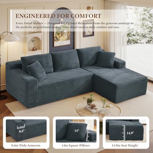 Image of 96 inch Sectional Couches for Living Room Cloud Couch Sofa with L-Shape Upholstered Boneless Couchs Modern Modular Sectional Couch with Chaise (Dark Grey, 95 inch W+Right Facing Chaise+2Seaters)