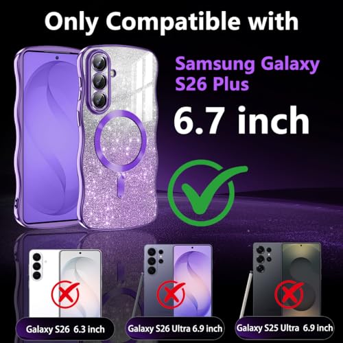 Meshine for Galaxy S26 Plus Case,[Compatible with MagSafe][Built-in Camera Lens] Magnetic Curly Wavy Frame Shockproof Shiny Cute for Women Girls Cover for Samsung Galaxy S26 Plus,Glitter Purple - image 2