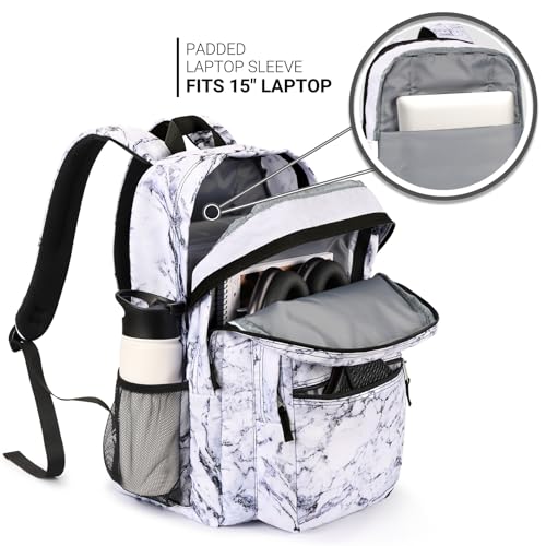 Image of ZORFIN 26L Backpack for College, and Travel: Water Resistant Bookbag - Marble