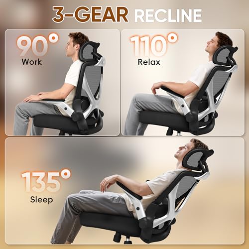 Image of GABRYLLY Ergonomic Office Chair, Big and Tall Mesh Chair with Adjustable Lumbar Support, 5D Arms & Wide Seat, 135 Recline Home Desk Computer Chairs for Work Gaming, Heavy Duty,400LBS - Black