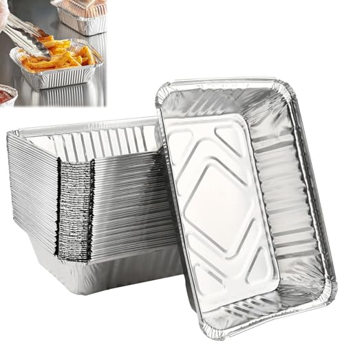 Barquette Aluminium Réutilisables, 50 Bacs D'égouttement en aluminium, Accessoires pour barbecue à gaz, barbecue au charbon et barbecue électrique, Barquette Alimentaire, pour Cuisiner, Griller, Cuire