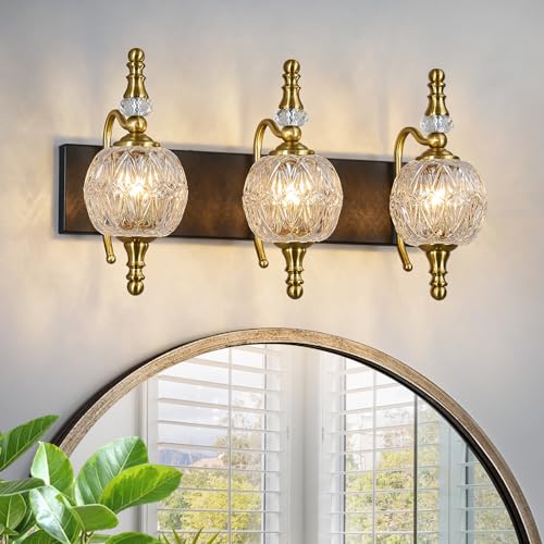 Image of Modern Vanity Lighting Fixtures - 20.07 Inch Dimmable Wall Mounted Vanity Lamp,Bathroom Vanity Lights Over Mirror, Black Gold Finish, for Makeup, Double Sink, and Bathrooms