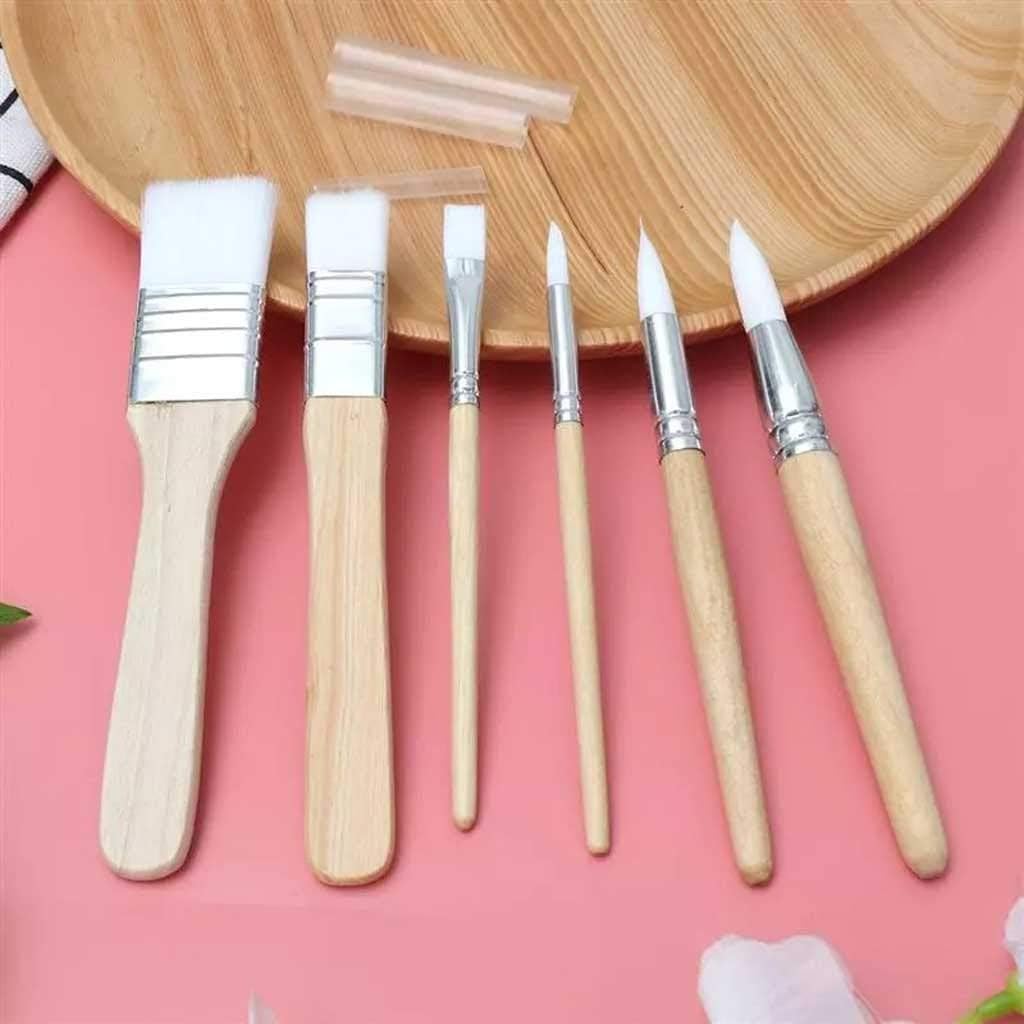 6PCS Short Crude Rod Wool Watercolor Brush Pen Art Supplies Oil Painting Brush Children Drawing Tool