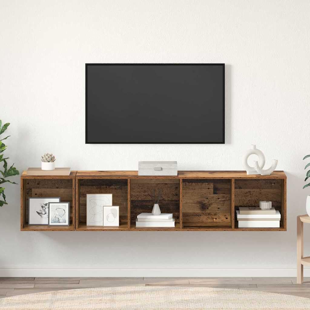 Set di mobili per TV, montaggio a parete, 2 pezzi, effetto legno