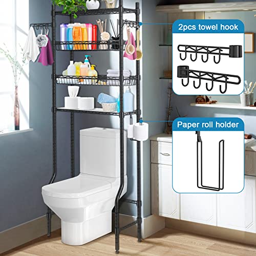 Azmall Over The Toilet Storage - 4 Tier Bathroom Organizer Over Toilet Shelf Rack Bathroom Space Saver Toilet Stand Shelves Above Toilet Organizer, Black #TOP2