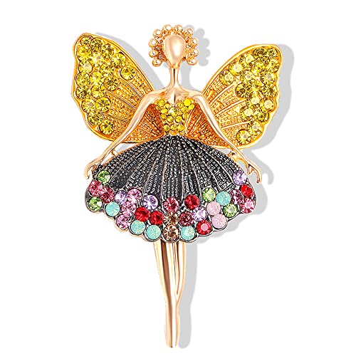 Image of Rhinestone Angel Ballerina Brooch Pin for Women Girls Fashion Crystal Gold Tone Cute Fairy Butterfly Ballet Dancer Brooches Lapel Pins Dainty Dress Accessories Birthday Christmas Jewelry Gift