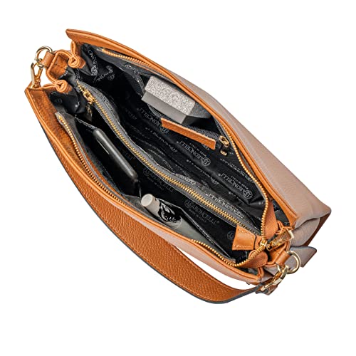 Image of Baroncelli Italian Leather Tote Bag for Women - Pebbled Genuine Leather Medium Handbag with Zipper - Made in Italy