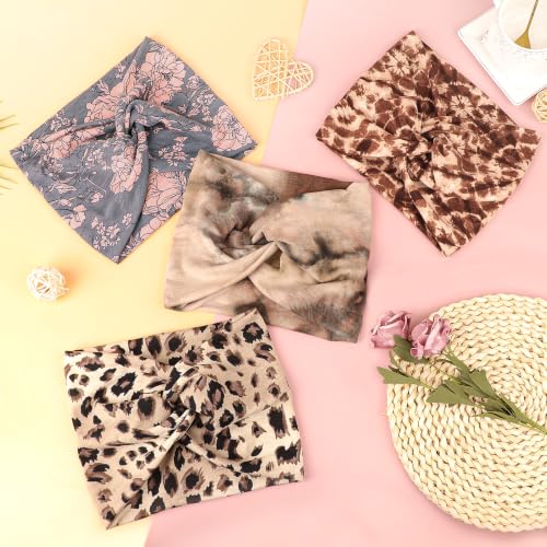 Image of DRESHOW 4 Pack Turban Headbands for Women Wide Vintage Head Wraps Knotted Cute Hair Band Accessories