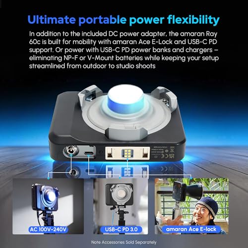 Image of Amaran Ray 60c RGB Video Light 60W Studio Photo Light CCT 1,800K-20,000K | With softbox carry case for YouTube, TikTok, live streaming, weddings, vlog