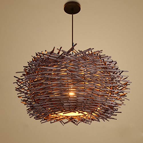 AHQX Rattan Pendelleuchte – 40 Cm, E27, Höhenverstellbar Bis 100 Cm – Retro Design Für Wohnzimmer, Café & Bar