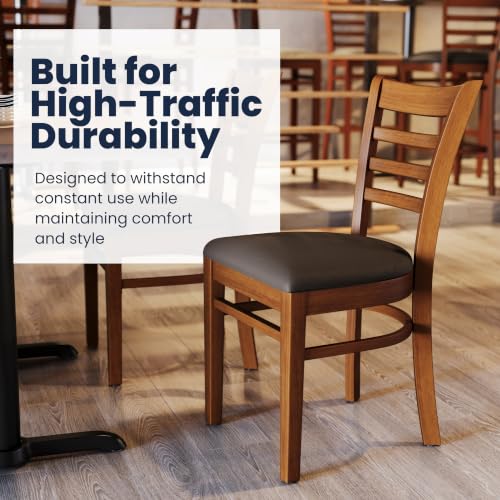 Image of Flash Furniture Hercules Ladder Back Wood Chair - Vinyl Seat, Cherry /Mocha