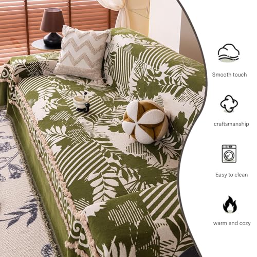 Housse de canapé sectionnelle forme L verte couverture lavable chenille - 6