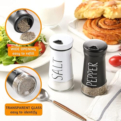 Image of Afrodite Salt and Pepper Shakers Set, Stainless Steel Salt and Pepper Sprinkler for Restaurant with Glass Bottom, Spice Dispenser Ideal for Himalayan, Kosher, Black and White Pepper (Black + White)