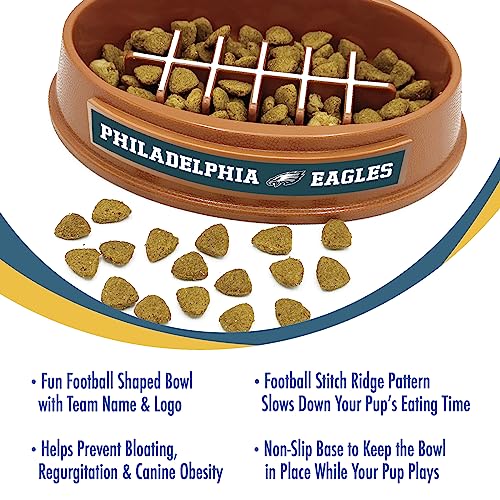 Image of NFL Super-Bowl Philadelphia Eagles Slow Feeder Dog & Cat Bowl. Football Design for Healthy Digestion. Non-Slip for Large & Small Pets