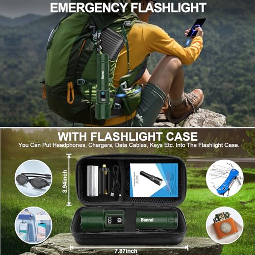 Image of Tactical Flashlight Super Bright High Lumens Rechargeable LED Flash Light | 5000ft Beam, 5000mah, 20H Long Lasting, USB C Charging, Zoomable 5 Modes, Waterproof for Camping Hiking Emergency Men Gift