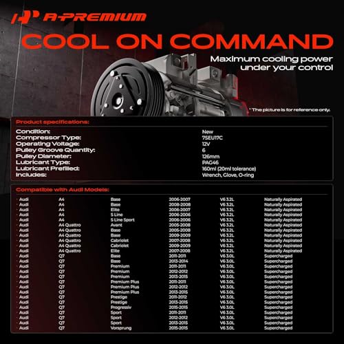 A-Premium Air Conditioner AC Compressor with Clutch Compatible with Audi A4 2006-2008, Q7 2011-2015, A4 Quattro 2005-2009, 3.0L 3.2L by A-premium - Image 2
