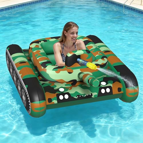 JOSEN Inflatable Tank Pool Float, Swimming Pool Floaties Tank with Water Cannon Gun, Swim Raft Water Battle Fun for Lake, Pool Party, Beach & Backyard...