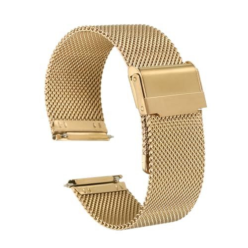QUARKZMAN Uhrenarmband Mesh Edelstahl 13 mm Ersatz Metall Armband Edelstahlarmband mit Schnellverschluss Uhrenarmbänder Ersatzband Verstellbarer Gütelschnalle für Damen Herren, Gold