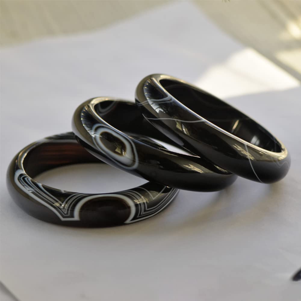 Brazalete de jade, brazalete de ágata con patrón negro, ancho mediano para mujer, trae buena suerte, para mujer, novia, amiga, con joyero, 56-62 mm, 58 mm
