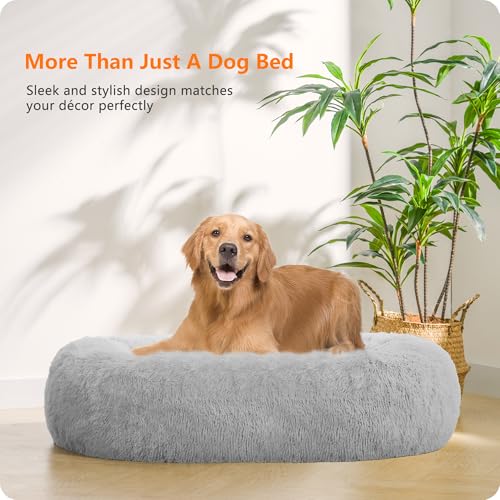 HMTOPE Orthopädisches Hundebett rund Hundekissen Hundesofa Katzenbett Donut Kuscheliges Hundekorb Waschbar, 100 cm Ø, Hellgrau