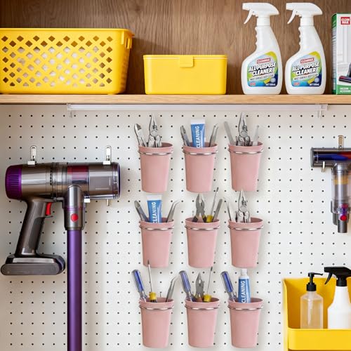 Image of Pegboard Cups With Loops, 9 Pack Pink Peg Board Pencil Holder Organizer