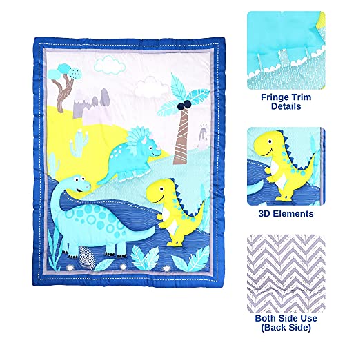 Baby Bees 4 Pieces Cartoon Dinosaurs Crib Bedding Sets For Boys And Girls | Baby Bedding Crib Set Of Crib Sheet, Quilt, Dust Ruffle For Standard Size Crib #TOP4