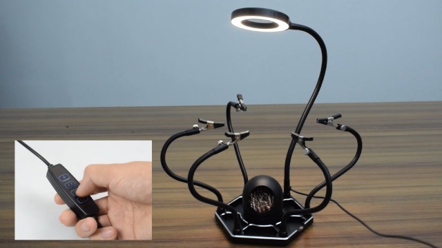 TOPWAY Soldeer Helpende Handen | Met 3X LED Verlichting & Vergrootglas | 6 Flexibele Armen + Zware Metalen Basis