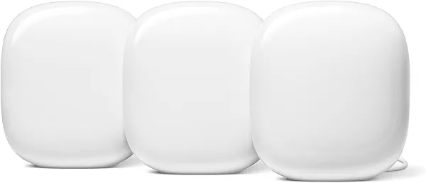 Google Nest WiFi Pro - 6E - Reliable Home Wi-Fi System with Fast Speed and Whole Home Coverage - Mesh Router - 3 Pack - Snow (Renewed)