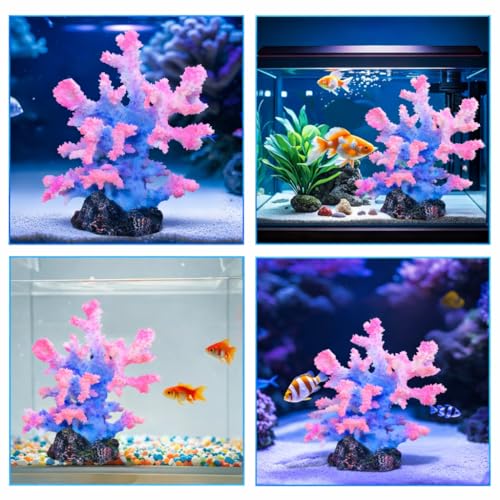 Image of Polyresin Coral Ornament for Fish Tank Decorations,Aquarium Landscape Decor - Safe for Saltwater & Freshwater,Blue&Pink