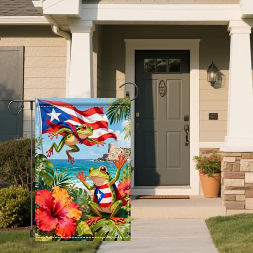 Image of Nuxovilar Funny Coqui Frogs Garden Flag 12x18 Inches Polyester