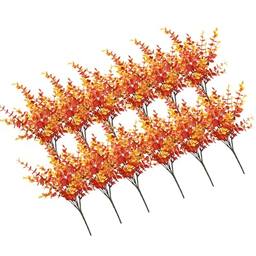 Ukbzxcmws Juego de 12 tallos de hojas artificiales para decoración del hogar y la mesa, eucaliptos realistas, ramas de otoño, arreglos florales