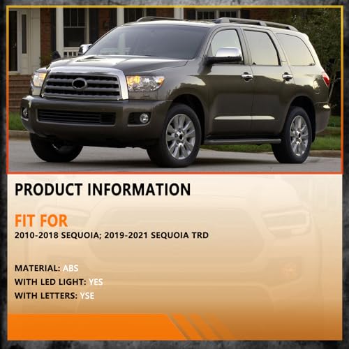 BDBO Front Grill Compatible With Sequoia 2010-2018 & Sequoia TRD 2019-2021 Matte Black Front Bumper Grille With Accessories/Letters/Amber Light Up by BDBO - Image 4