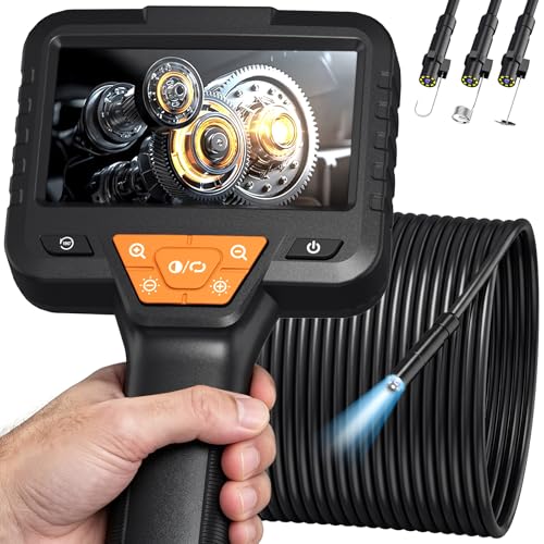 50FT Endoscope Camera with Light -IP67 Waterproof Borescope Inspection Camera with 4.3' IPS Screen, 1080P HD Sewer Tools with 8 Adjustable LEDs, Snake Cameras for Father's Day