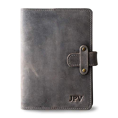 PEGAI Personalized Leather Journal | Custom Handmade Distressed Cowhide Leather Traveler's Notebook Planner | DUPAGE (Rock, Midi)