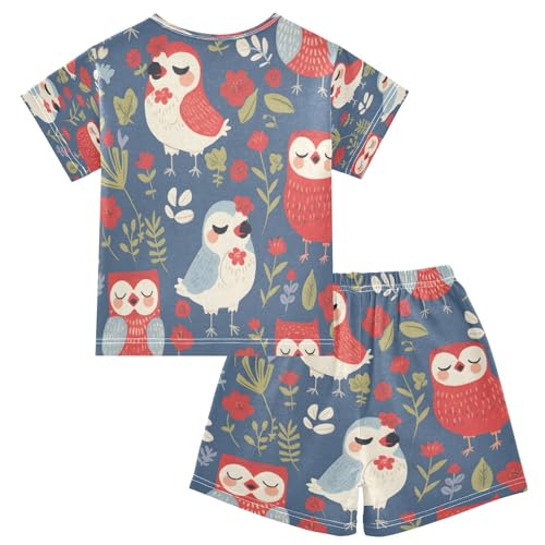 senya Short Sleeve Pajamas Sets Summer Cotton Sleepwear Flowers Birds Owl2